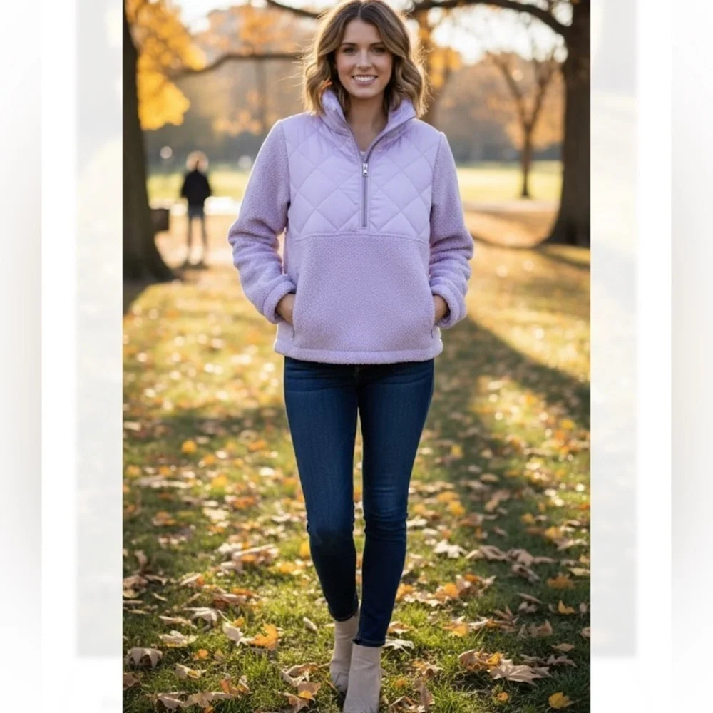 J. Crew Purple Puffer Jacket with Quilted Design